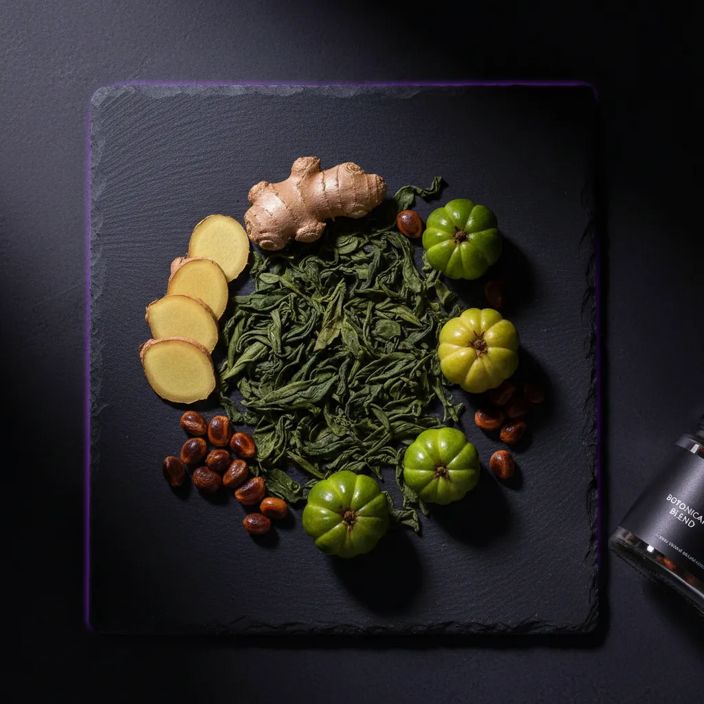 Kasviuutteet: vihreä tee, guaraana, inkivääri - flatlay-kuvaus